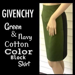 ▪️GIVENCHY▪️Green & Blue Cotton Color Block Midi Skirt